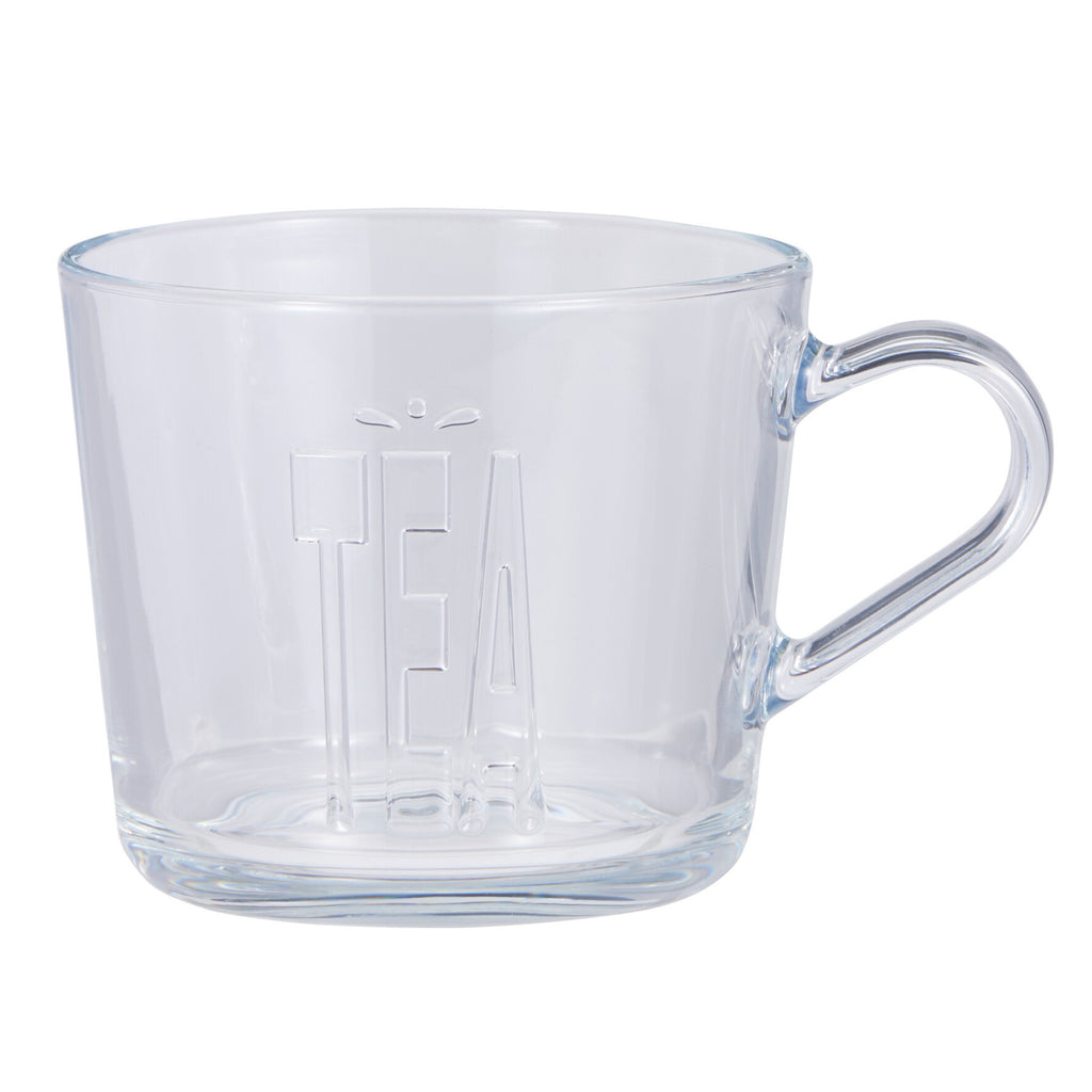 Set of 4 Glass ‘TEA’ Mugs with Handles – Tempered Heat Resistant Glass