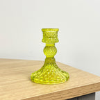 10.5cm Pressed Glass Candlestick Holder - Lime Green
