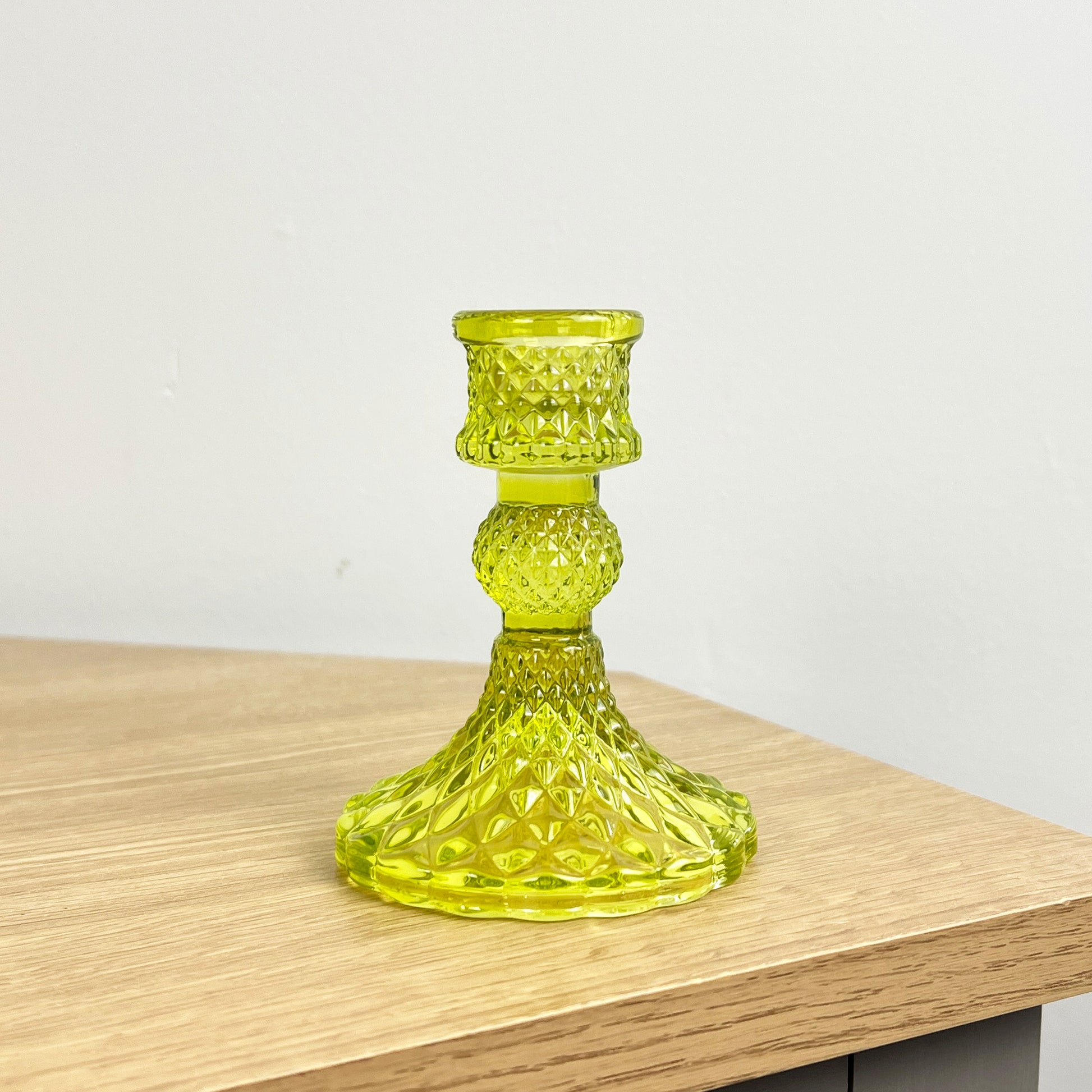 10.5cm Pressed Glass Candlestick Holder - Lime Green