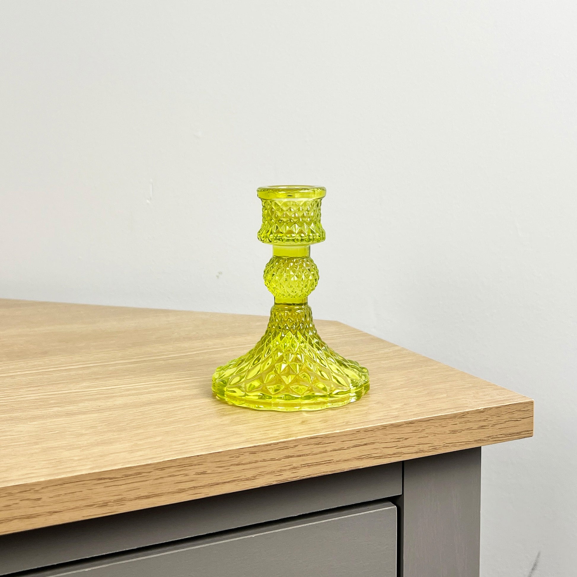 10.5cm Pressed Glass Candlestick Holder - Lime Green