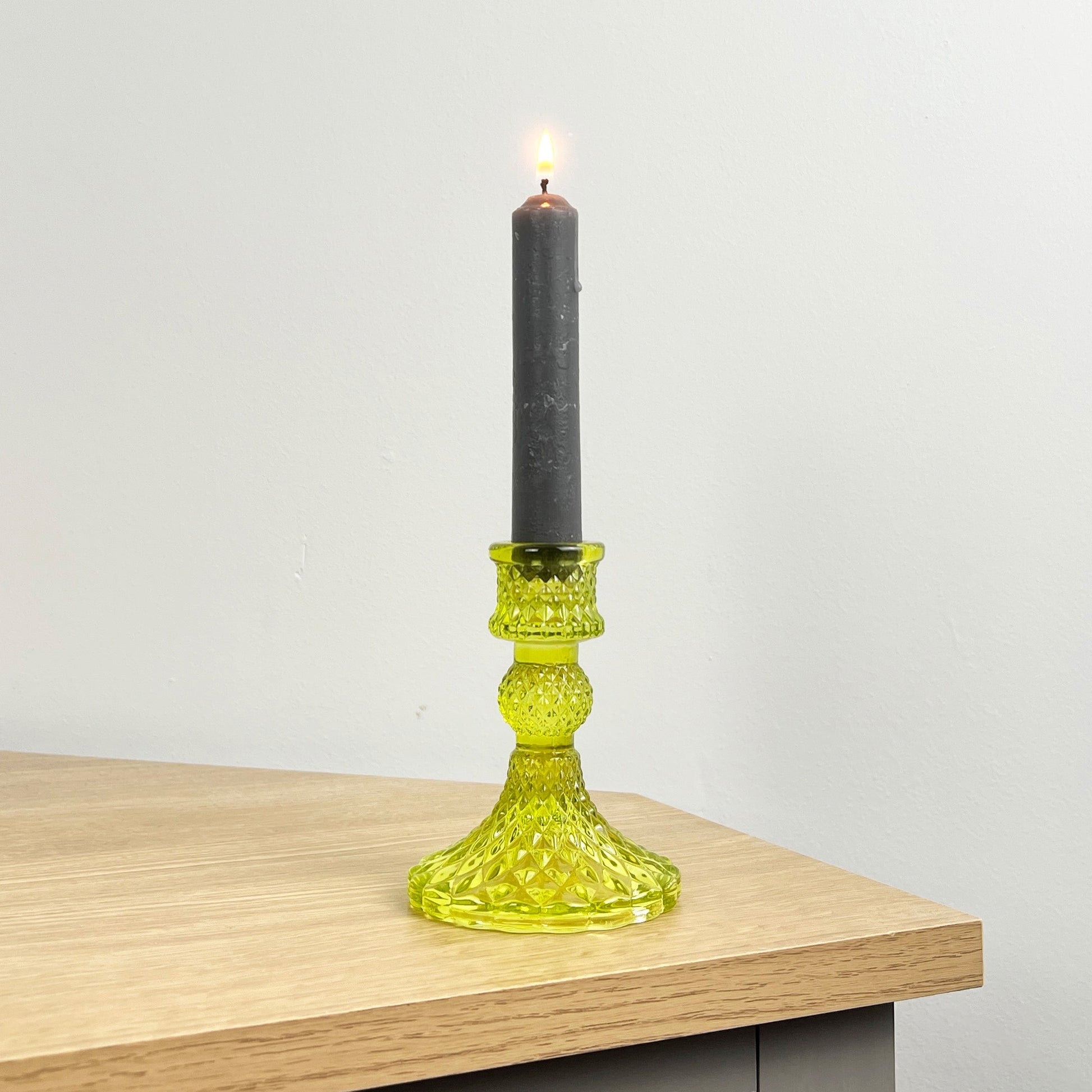 10.5cm Pressed Glass Candlestick Holder - Lime Green