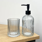 2 Piece Ribbed Glass Bathroom Sink Accessories Set - Smoke