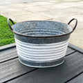 36.5cm White Band Oval Garden Planter with Handles – Galvanised Zinc
