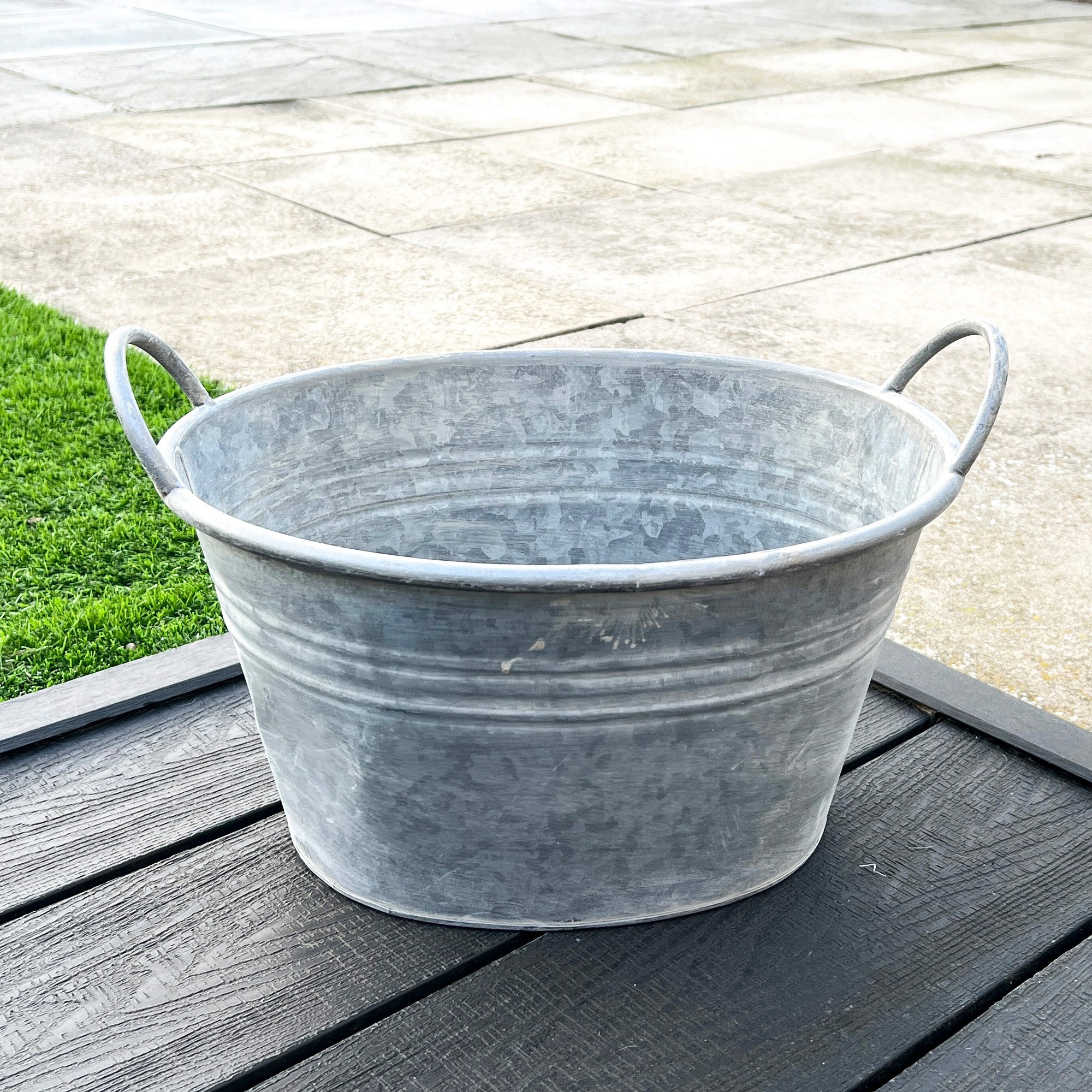 38cm Oval Garden Planter with Handles – Galvanised Zinc
