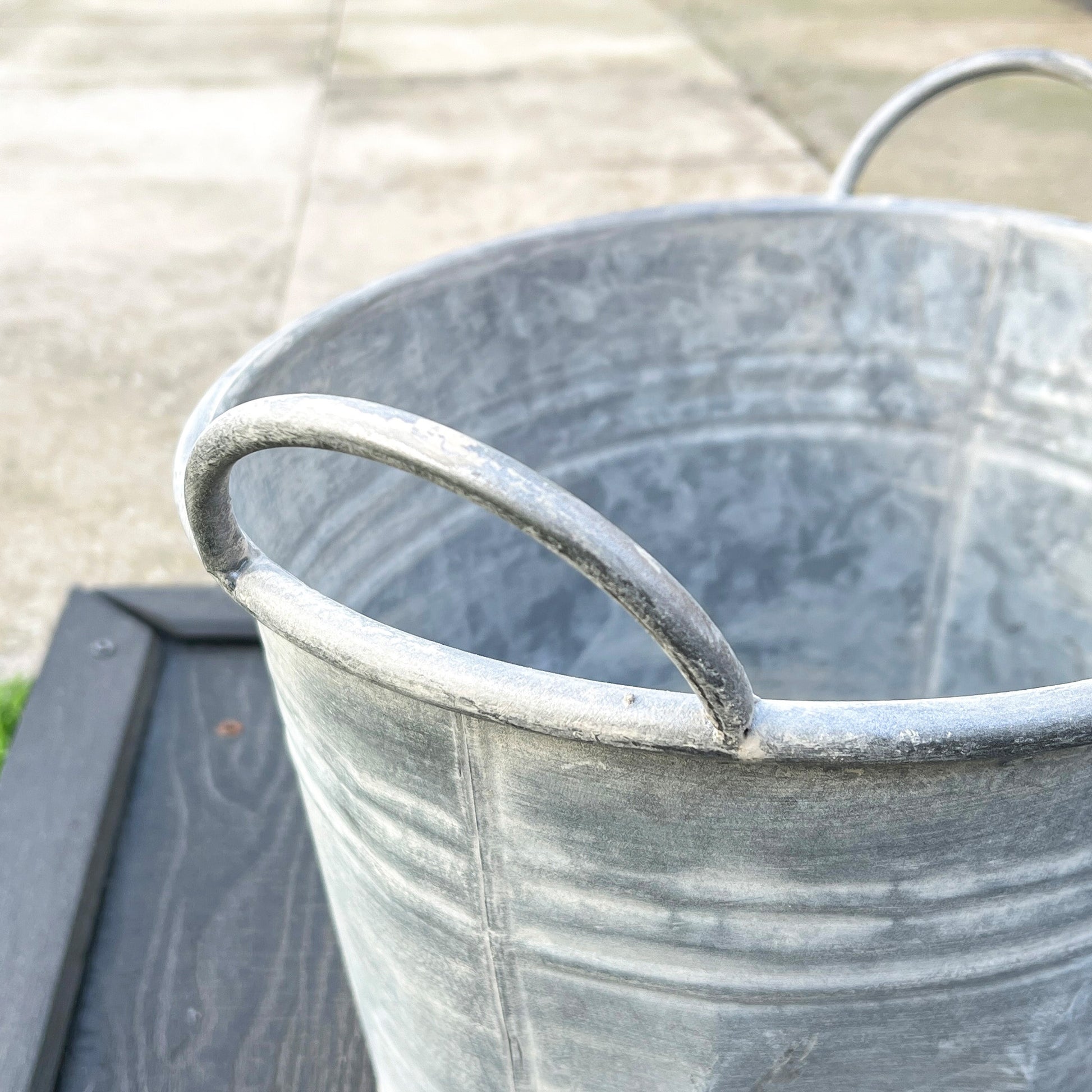 38cm Oval Garden Planter with Handles – Galvanised Zinc