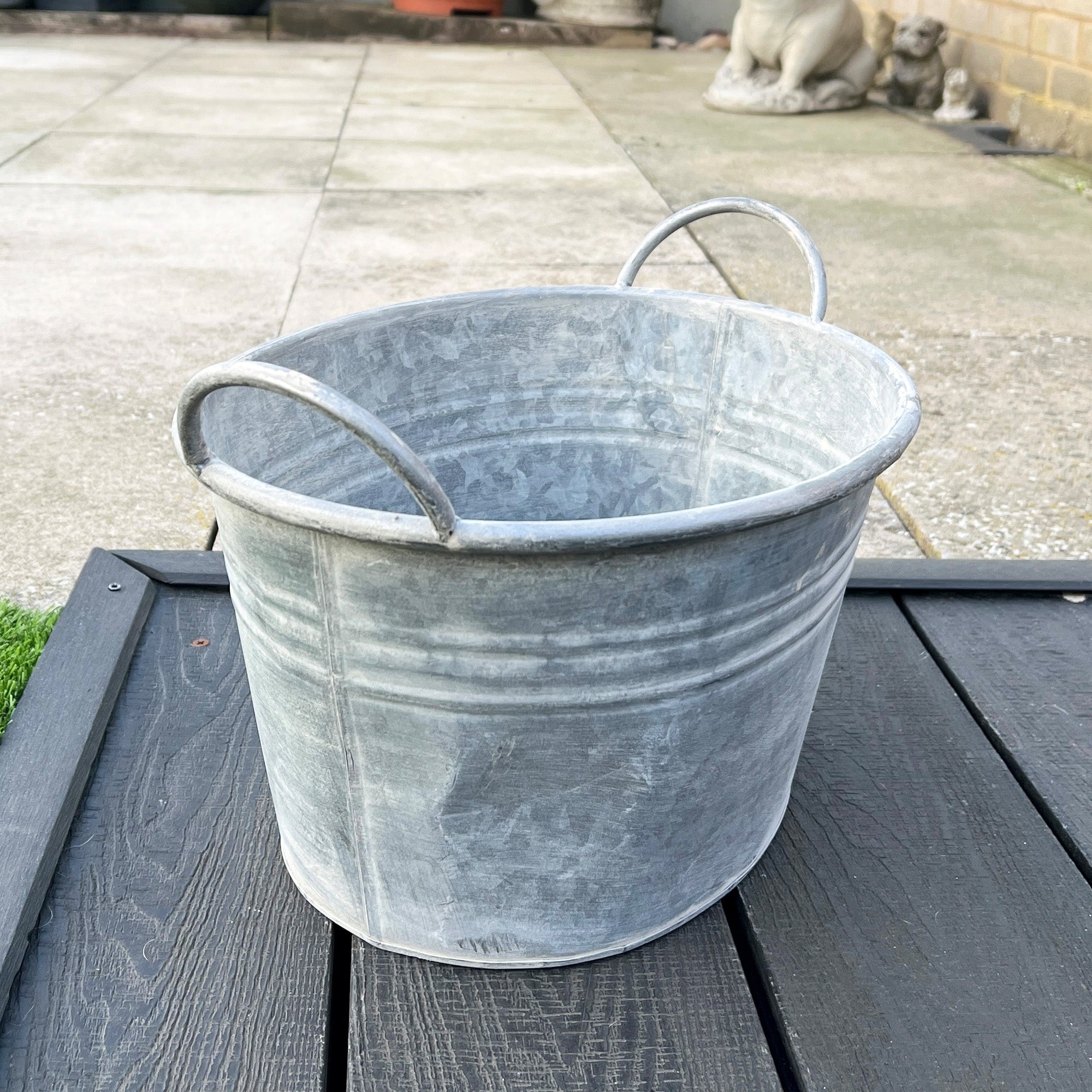 38cm Oval Garden Planter with Handles – Galvanised Zinc