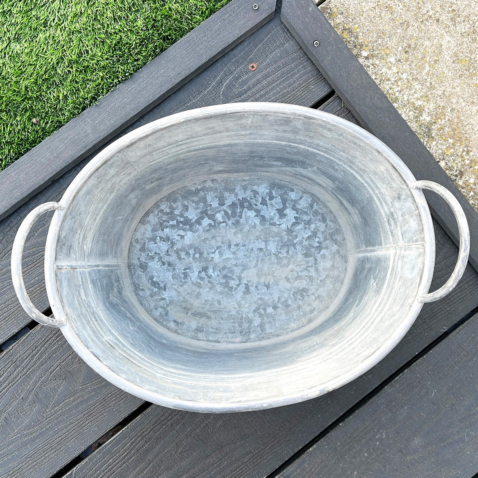 38cm Oval Garden Planter with Handles – Galvanised Zinc