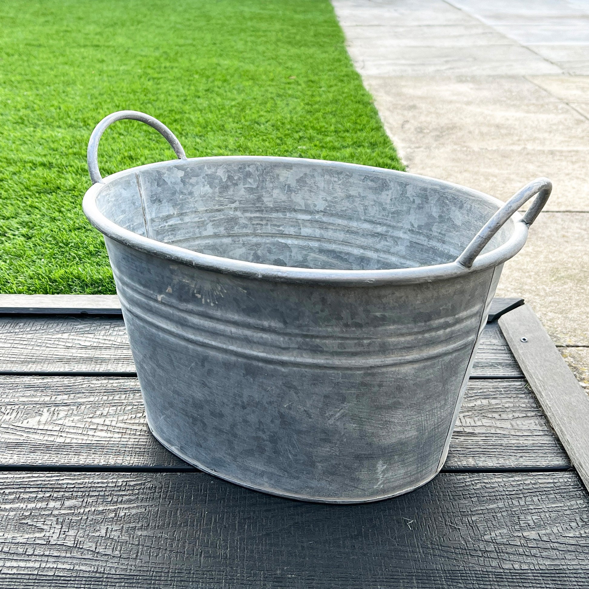 38cm Oval Garden Planter with Handles – Galvanised Zinc
