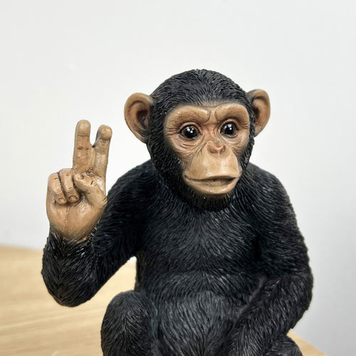 12cm Peace Sign Monkey Ornament - Resin