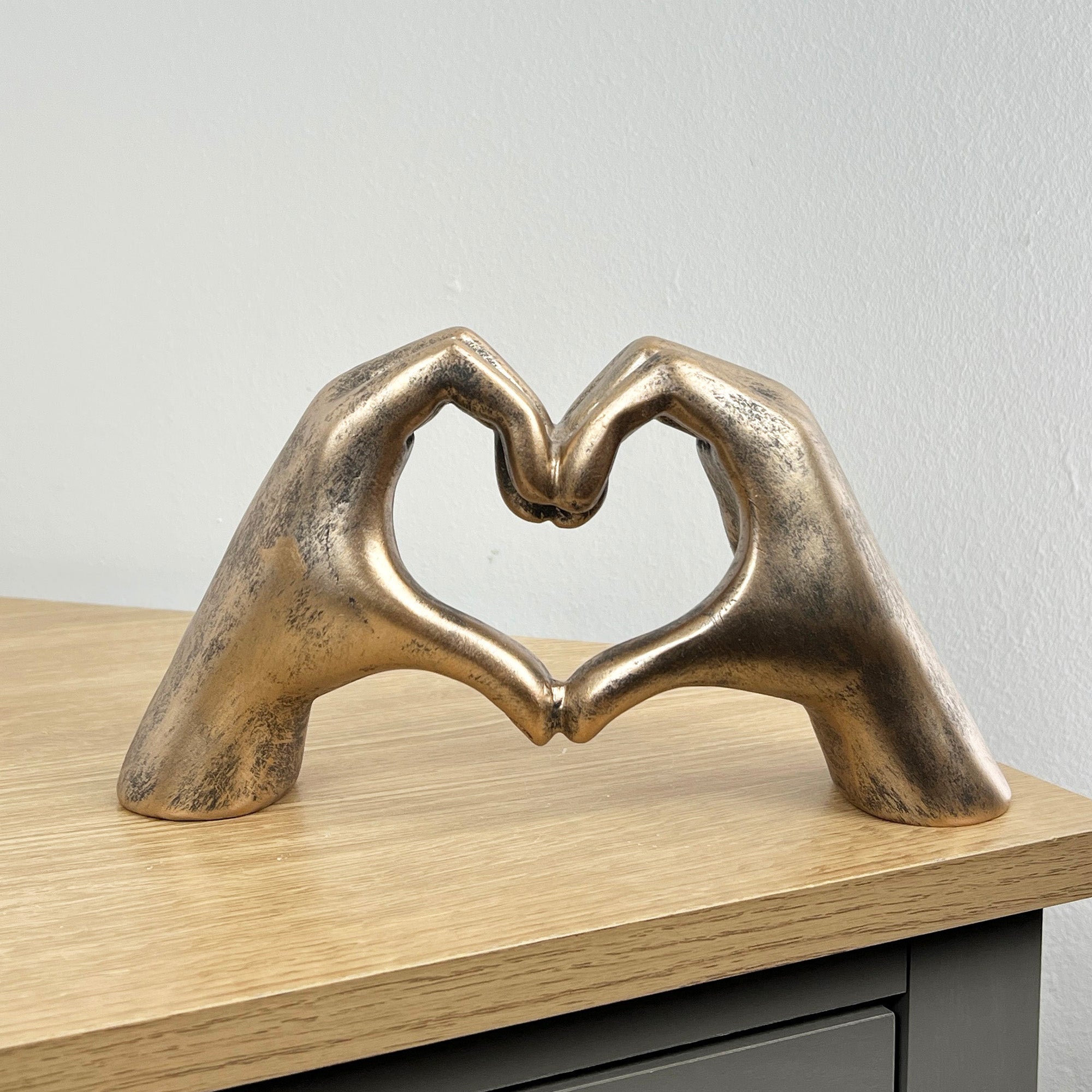 24.5cm x 13cm Antique Bronze Heart Hands Ornament - Resin