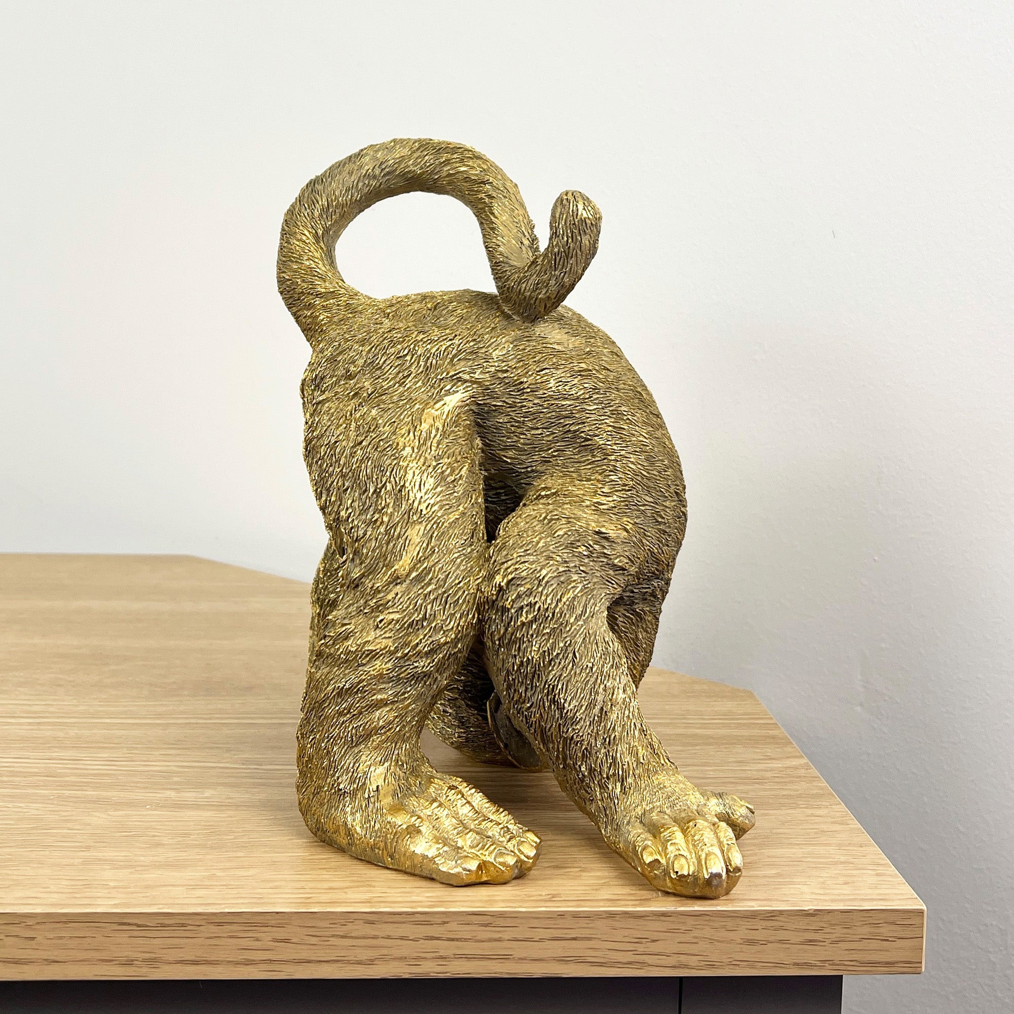 20.5cm Gold Rude Cheeky Monkey Cleaning Himself  Ornament - Resin