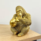 15cm Gold Thinking Gorilla Holding Skull – Resin