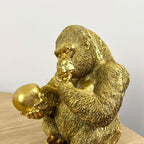15cm Gold Thinking Gorilla Holding Skull – Resin