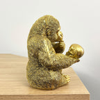 15cm Gold Thinking Gorilla Holding Skull – Resin