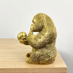 15cm Gold Thinking Gorilla Holding Skull – Resin