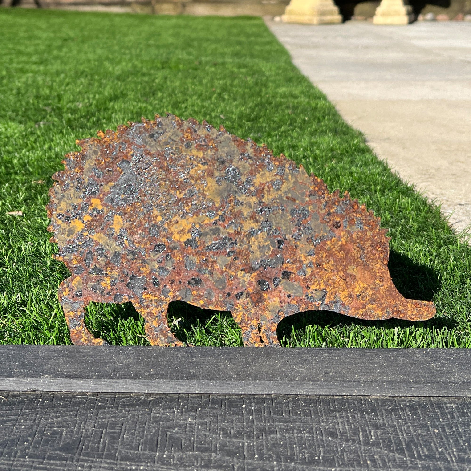 23cm Rusty Hedgehog Silhouette Garden Ornament - Metal