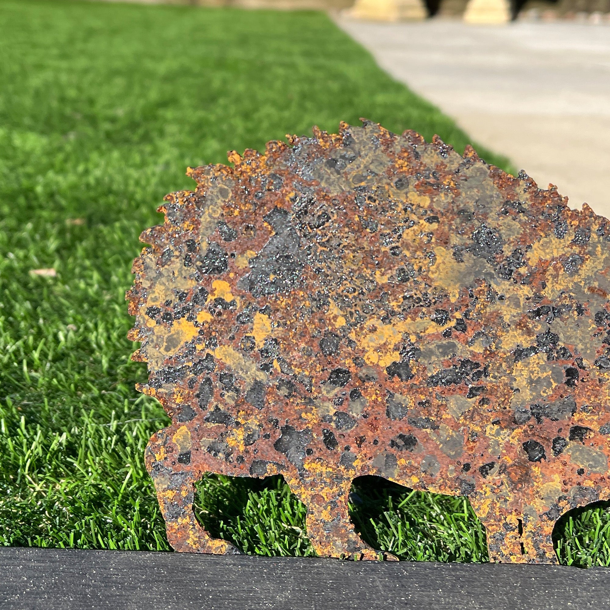 23cm Rusty Hedgehog Silhouette Garden Ornament - Metal