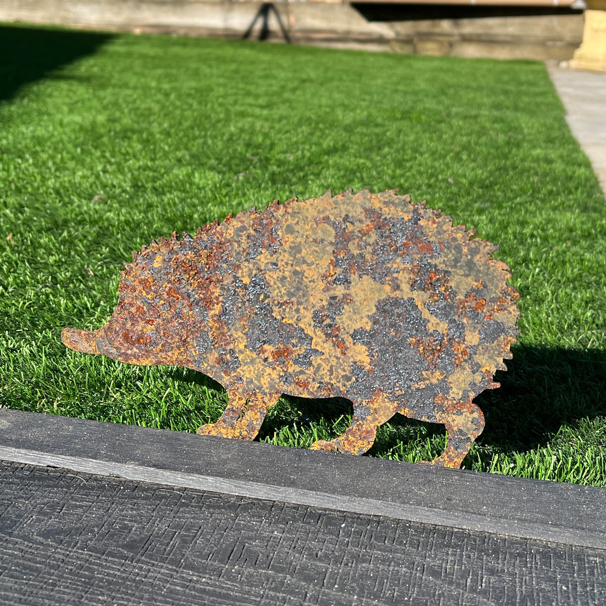 23cm Rusty Hedgehog Silhouette Garden Ornament - Metal