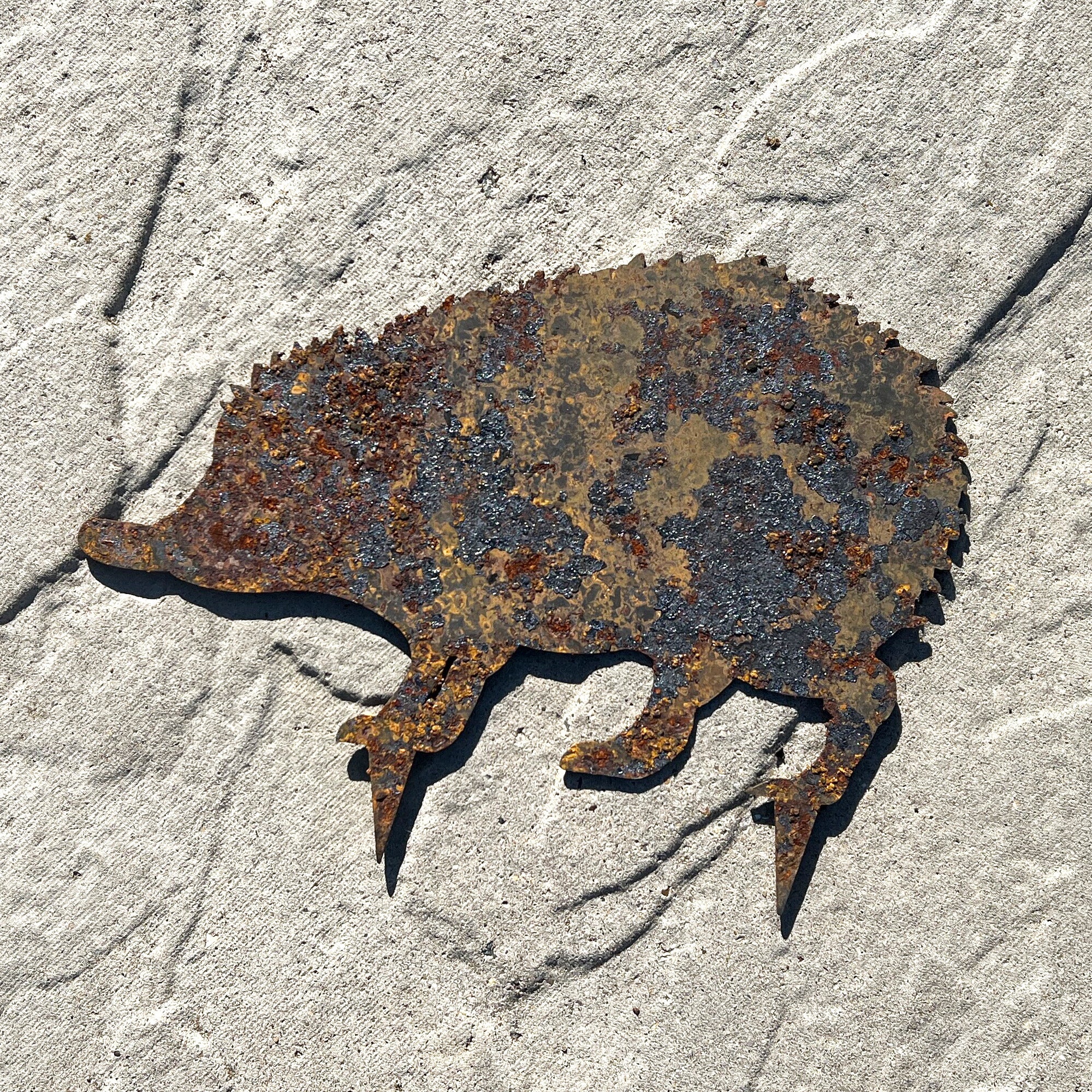 23cm Rusty Hedgehog Silhouette Garden Ornament - Metal