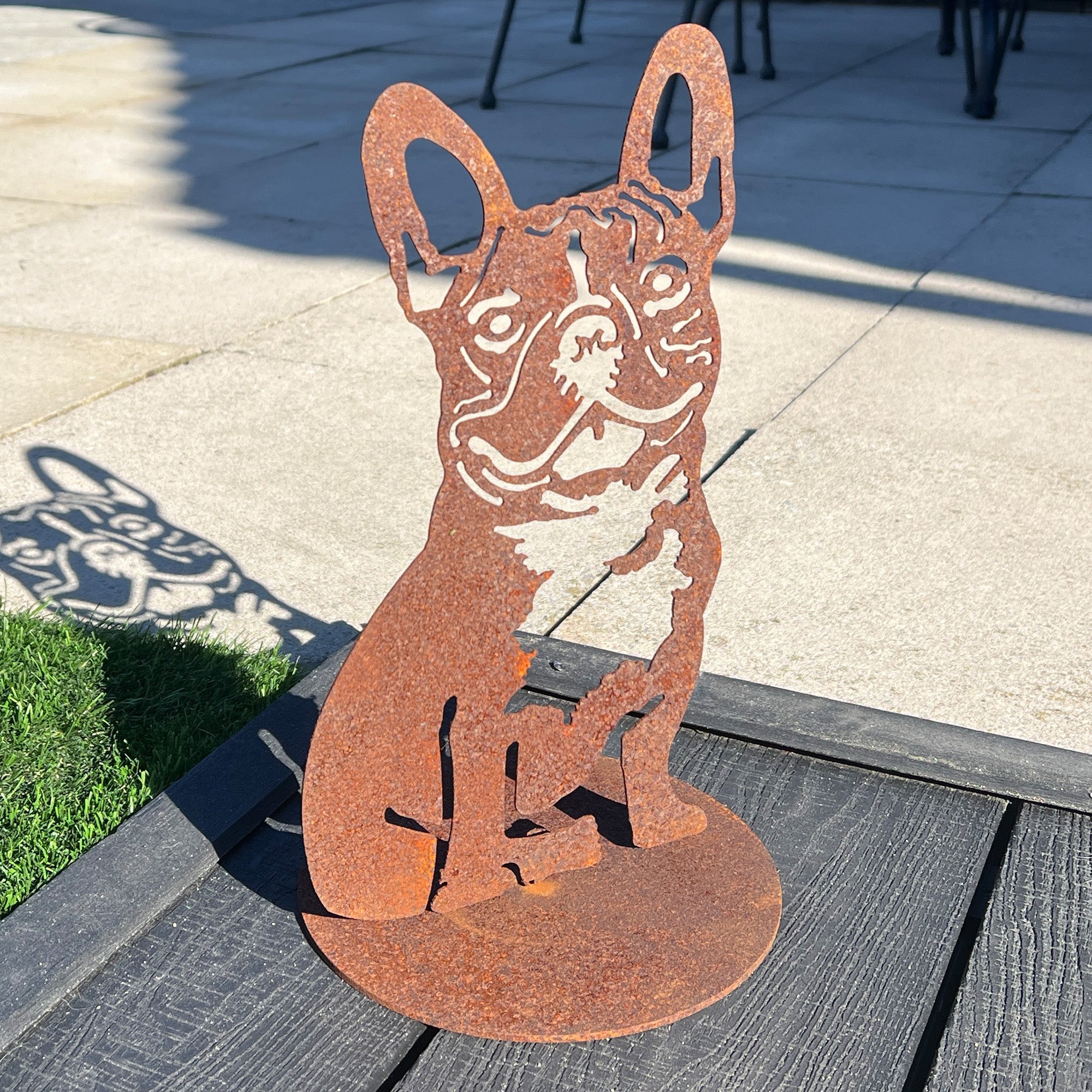 32cm Rusty French Bulldog Silhouette Garden Ornament - Metal