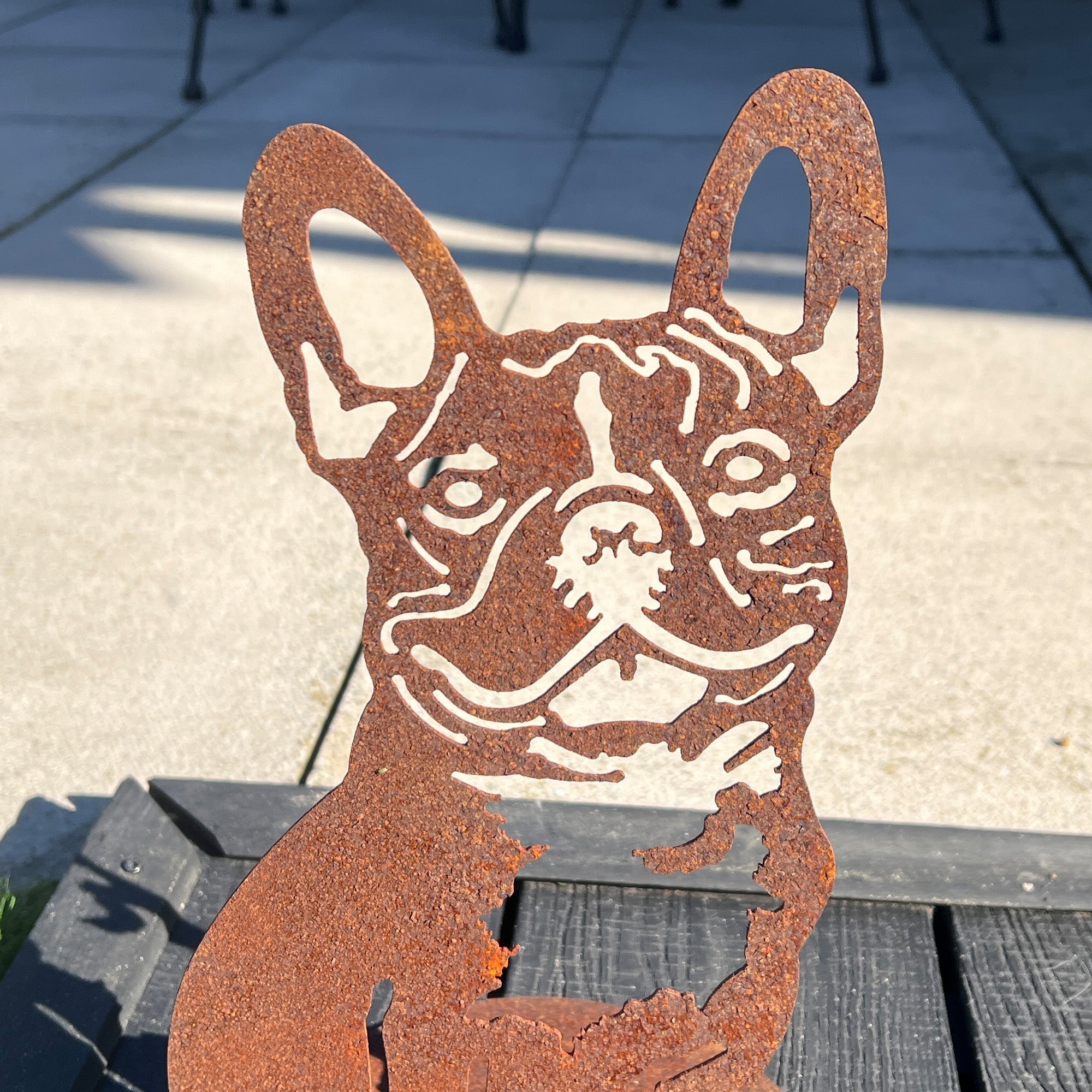 32cm Rusty French Bulldog Silhouette Garden Ornament - Metal