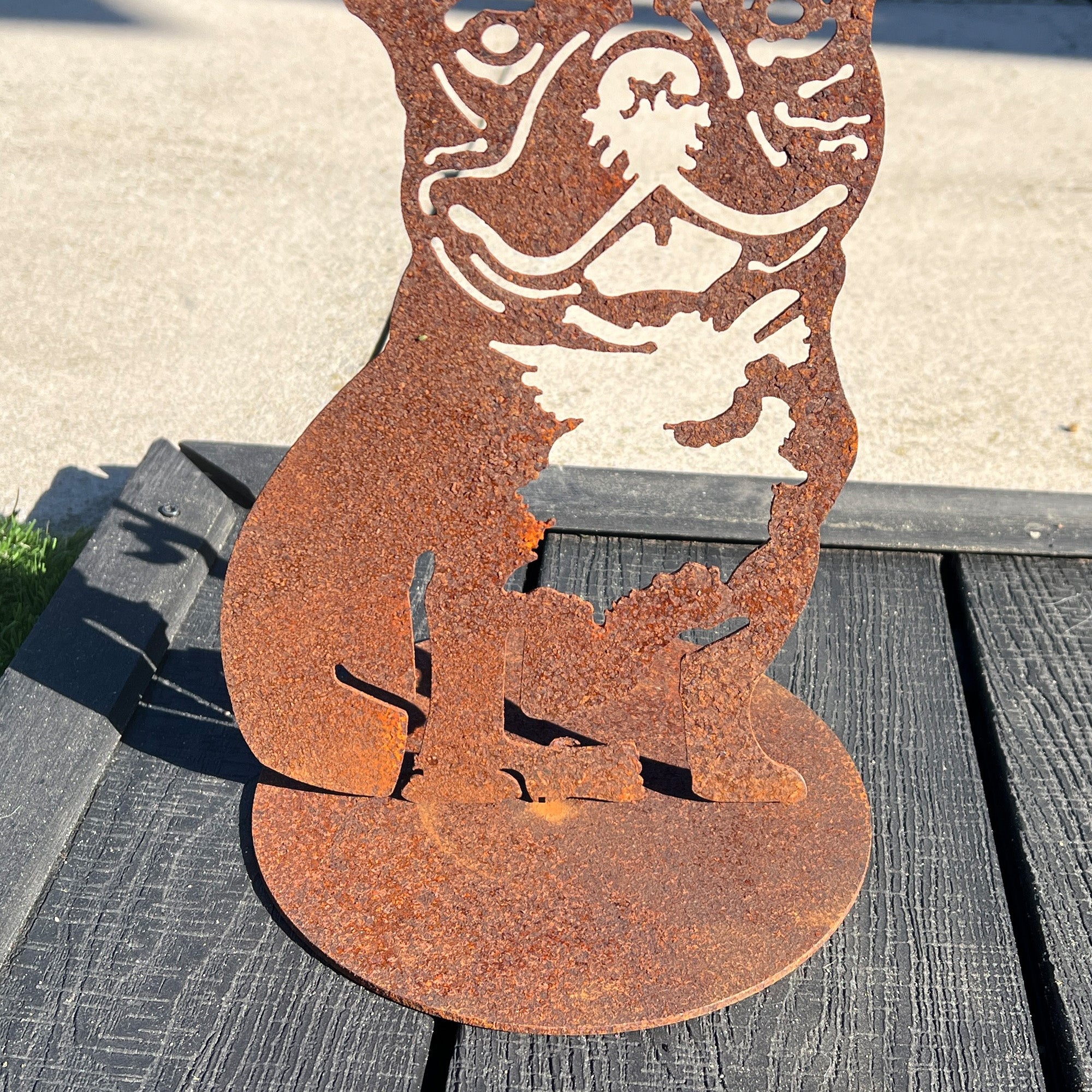 32cm Rusty French Bulldog Silhouette Garden Ornament - Metal