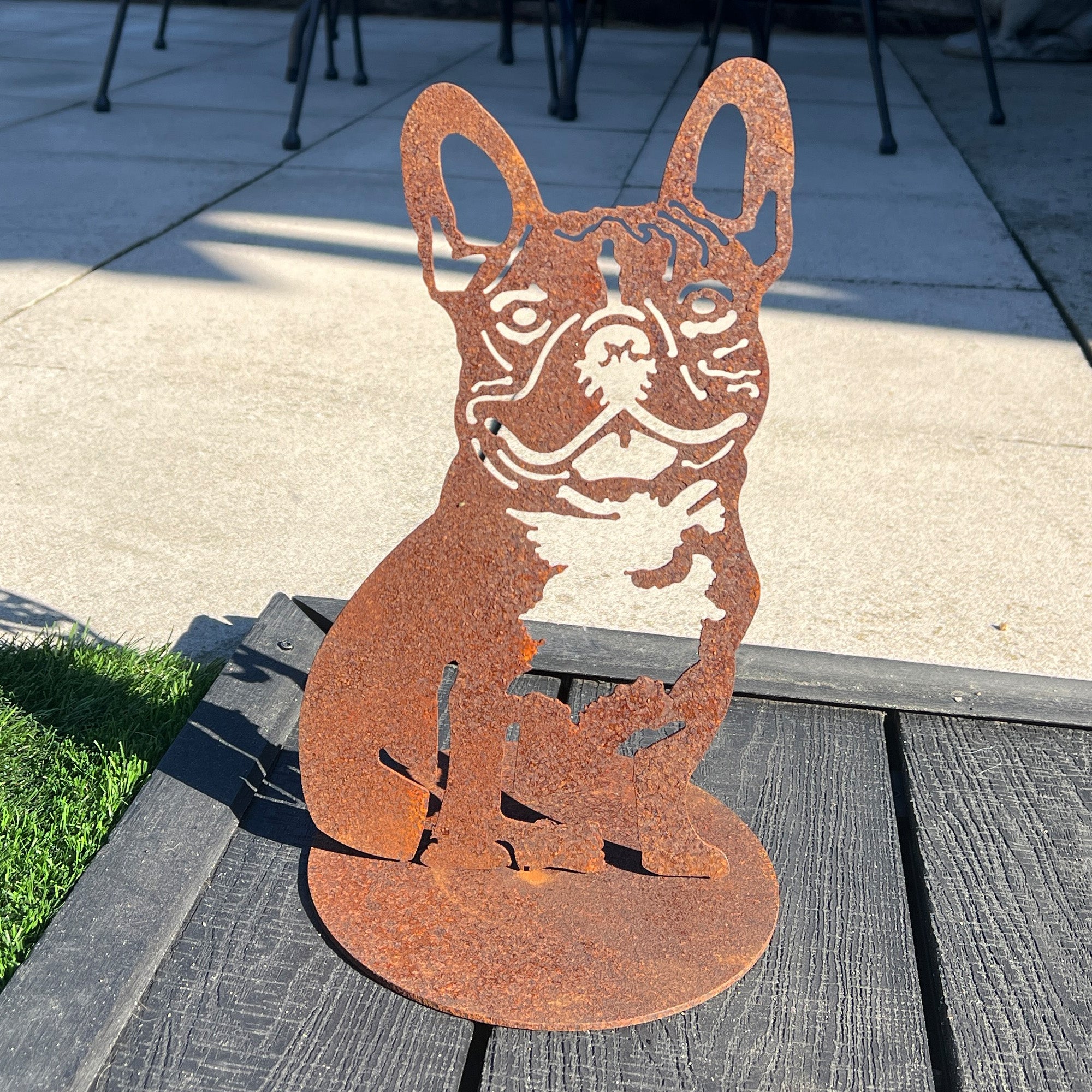 32cm Rusty French Bulldog Silhouette Garden Ornament - Metal