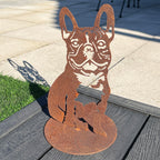 32cm Rusty French Bulldog Silhouette Garden Ornament - Metal