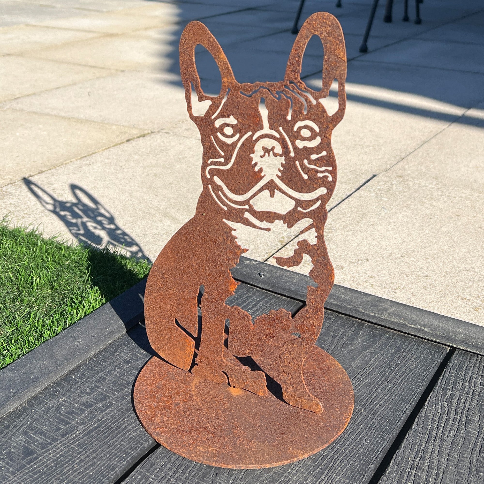 32cm Rusty French Bulldog Silhouette Garden Ornament - Metal