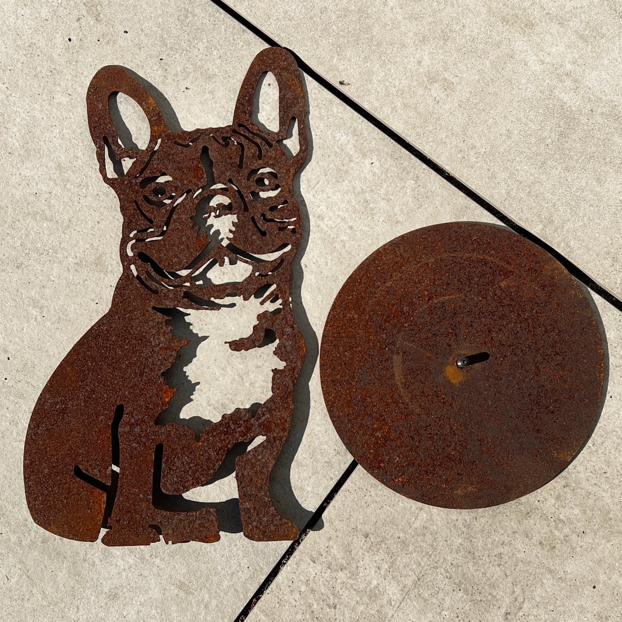 32cm Rusty French Bulldog Silhouette Garden Ornament - Metal