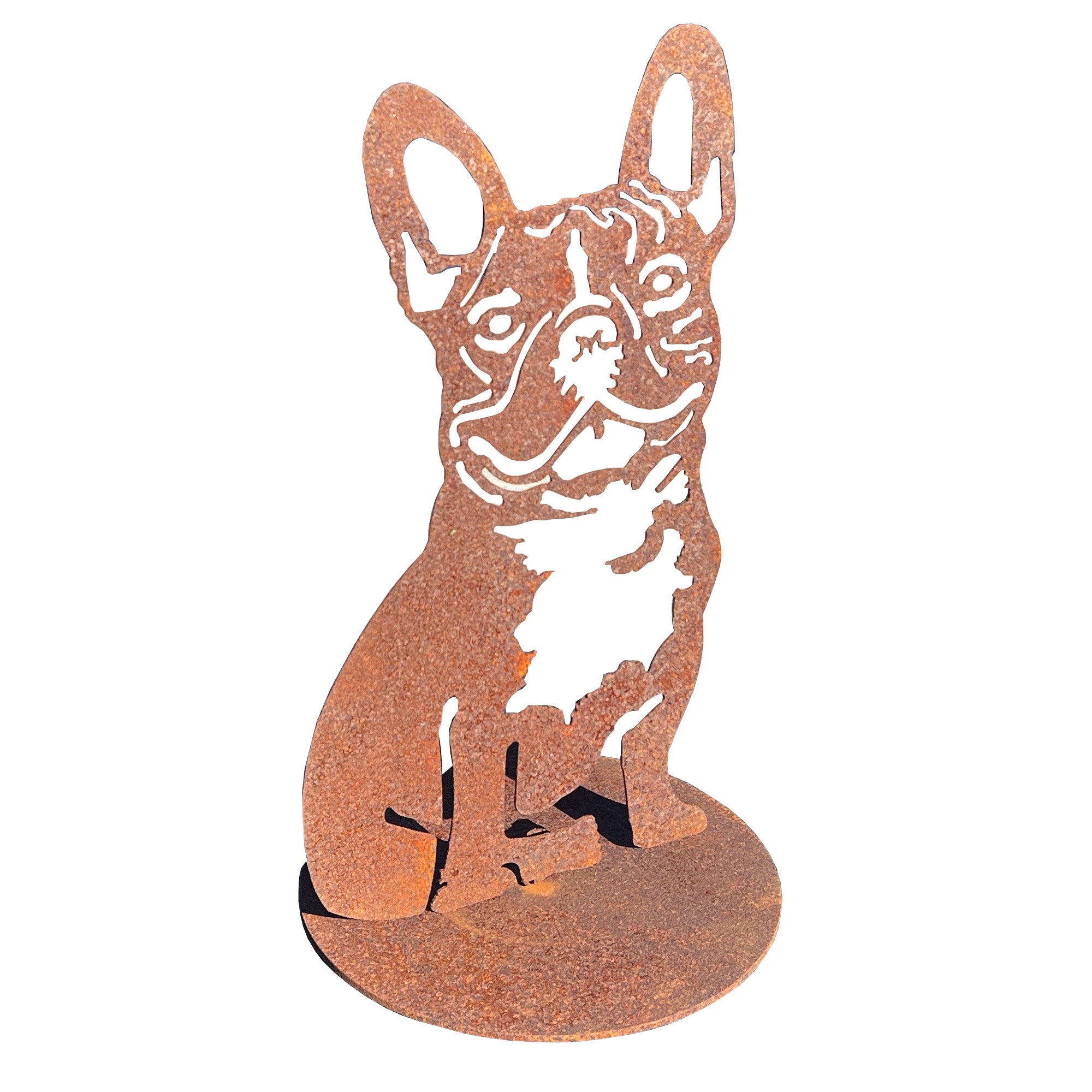 32cm Rusty French Bulldog Silhouette Garden Ornament - Metal