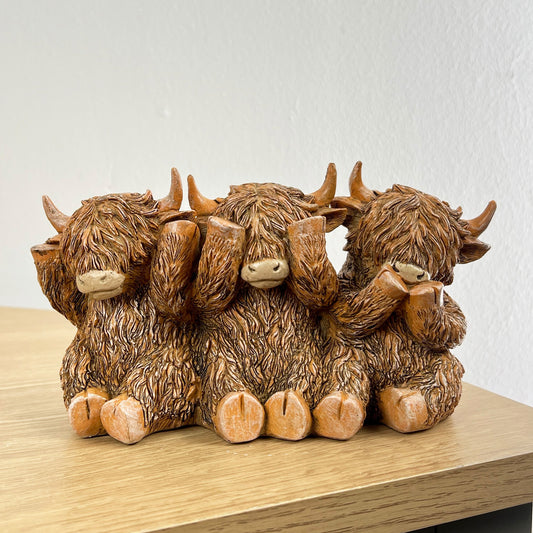 3 Wise Highland Cows Ornament - Resin