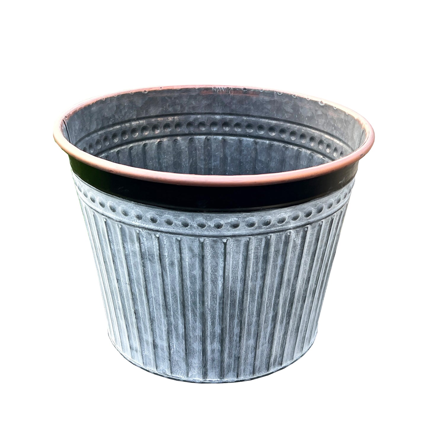 29.5cm x 22cm Rose Gold Rim Galvanised Zinc Planter - Round
