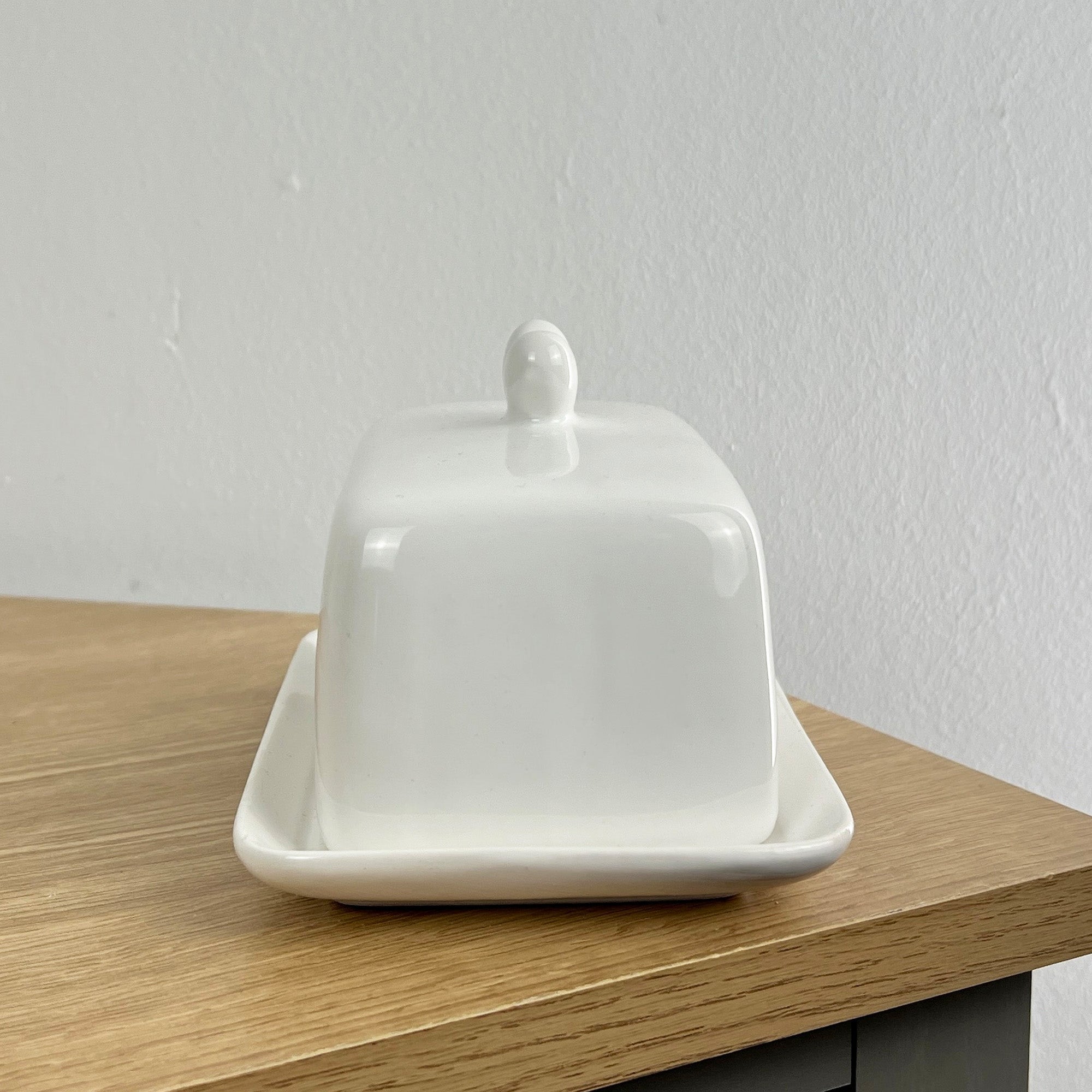 White Ceramic Blue Hearts Butter Dish with Lid