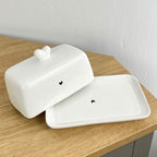 White Ceramic Blue Hearts Butter Dish with Lid
