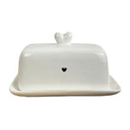 White Ceramic Blue Hearts Butter Dish with Lid