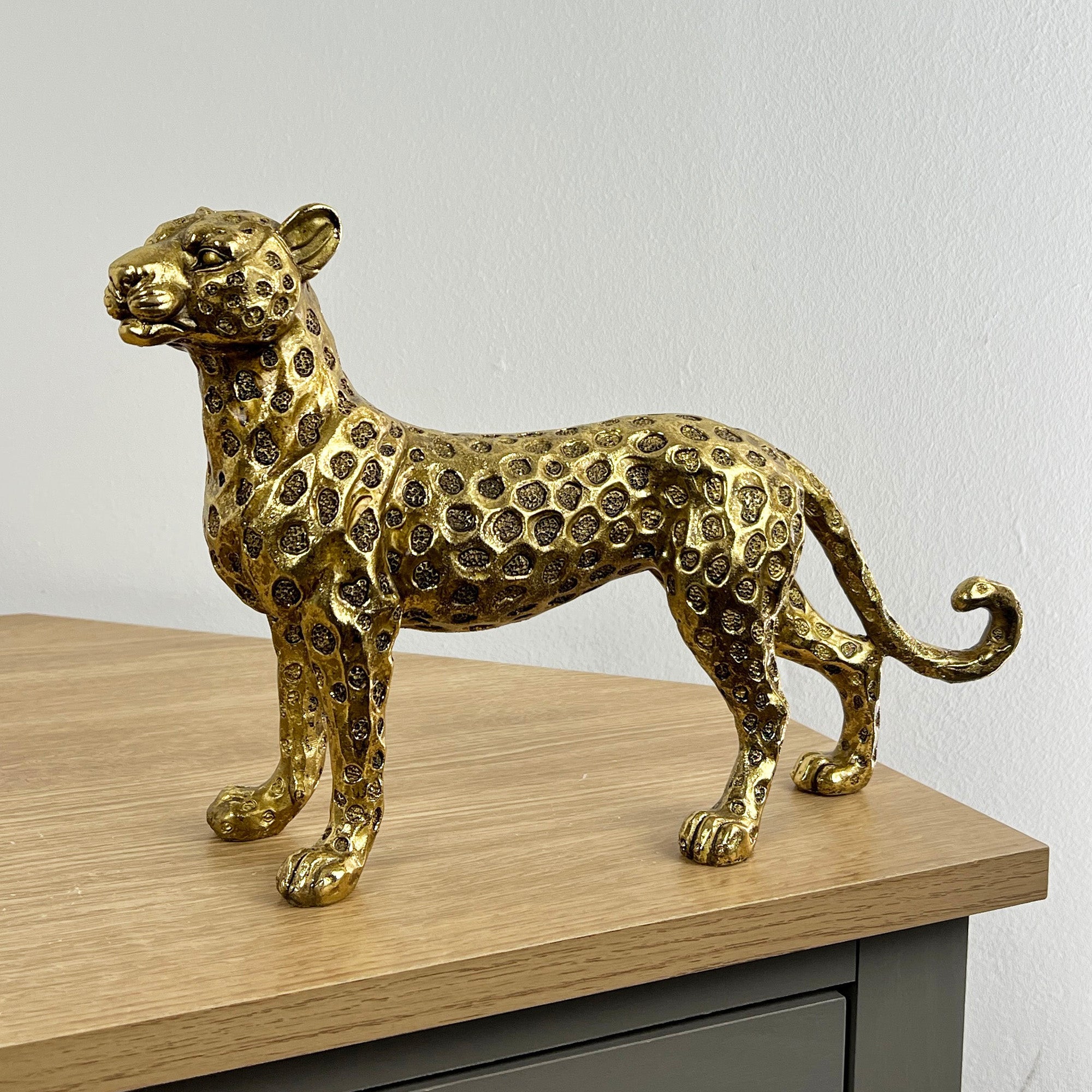 31.5cm Gold Standing Leopard Ornament - Resin