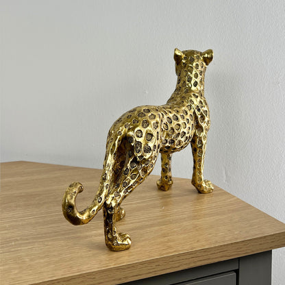 31.5cm Gold Standing Leopard Ornament - Resin