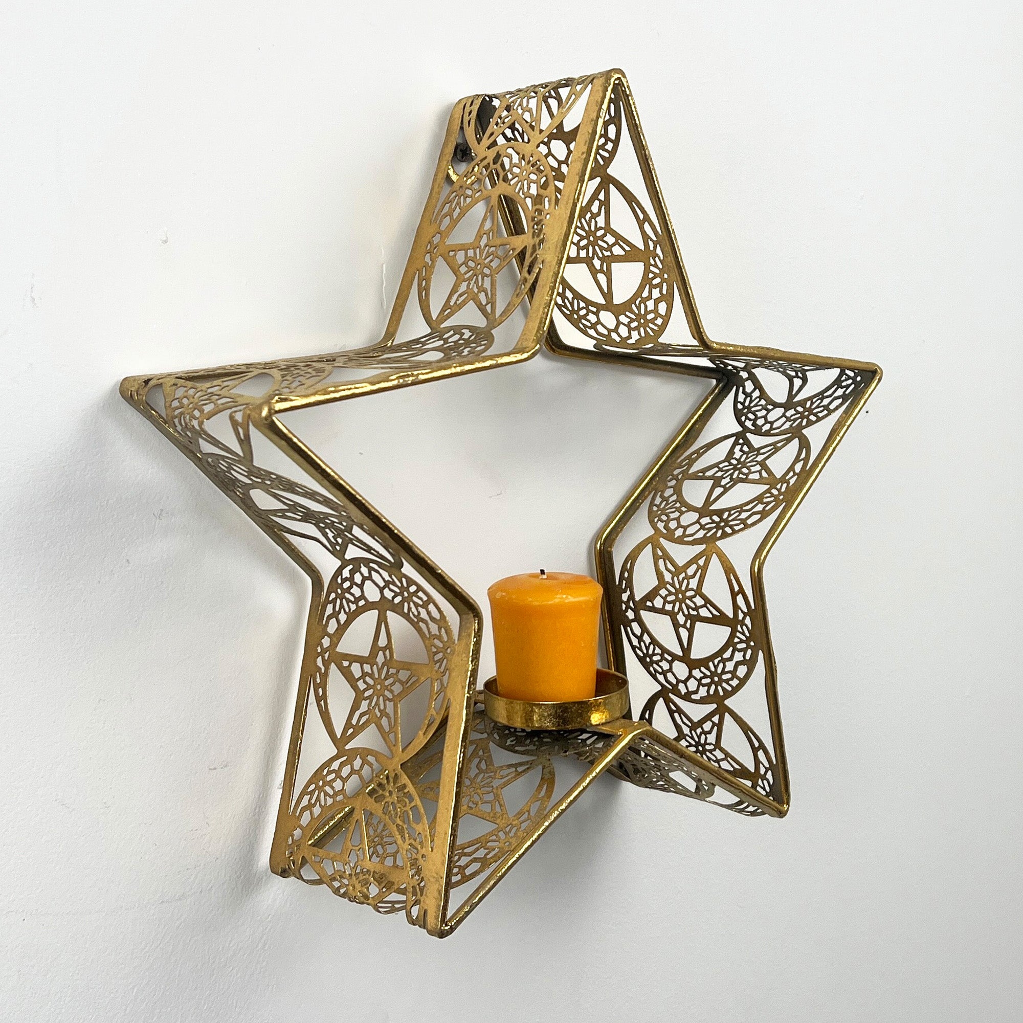 29cm Wall Mounted Gold Star Candle Holder – Metal