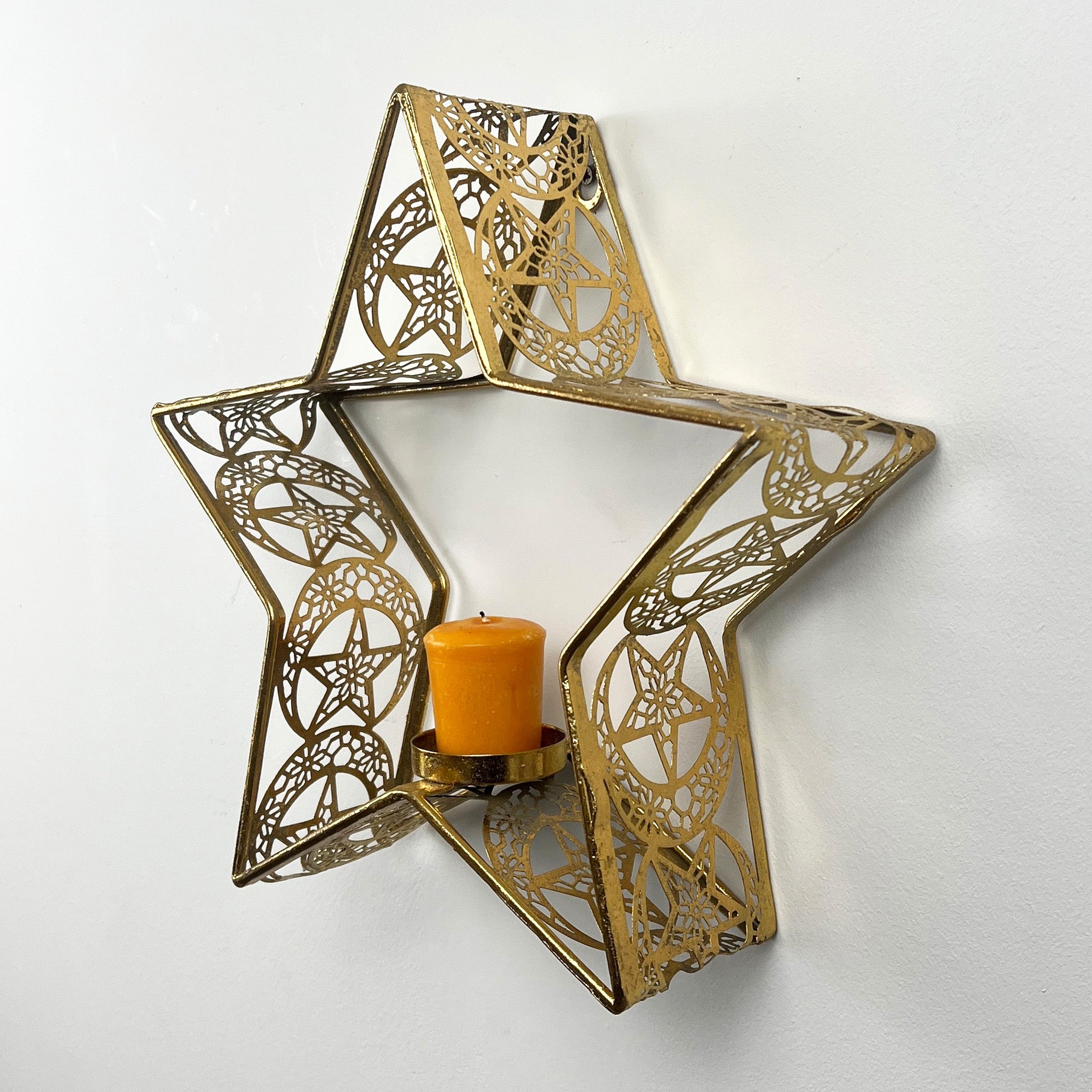 29cm Wall Mounted Gold Star Candle Holder – Metal