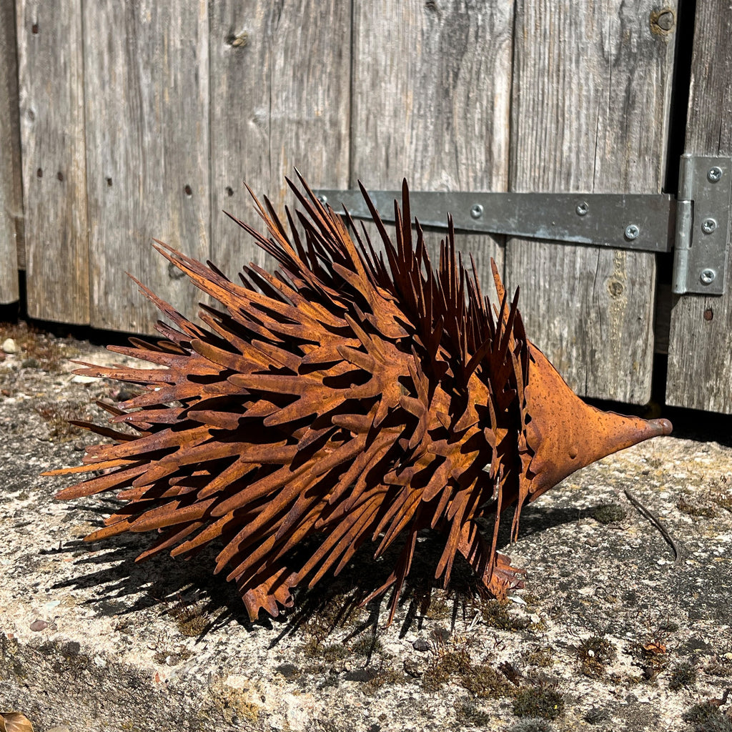 Rusty Hedgehog Garden Ornament - Metal