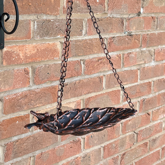 Bird on Leaf Hanging Bird Feeder - Metal