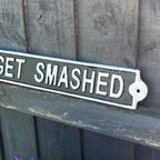 43.5cm 'Let's Get Smashed' Funny Cast Iron Wall Sign