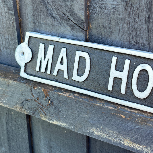 28cm 'Mad House' Cast Iron Wall Sign / Plaque