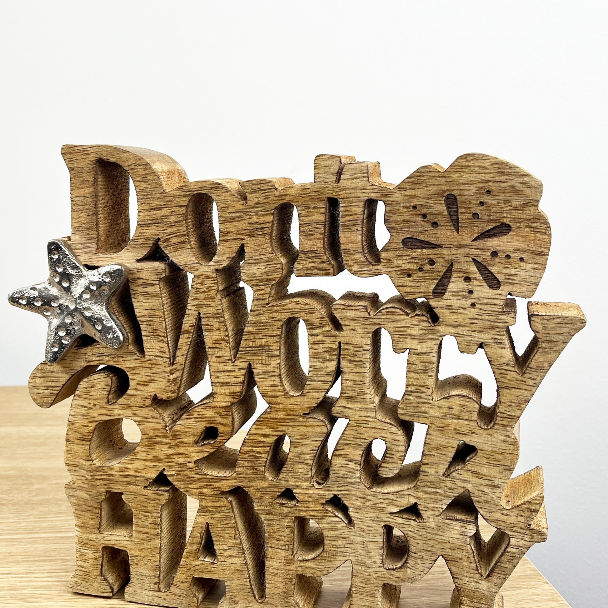 'Don't Worry Beach Happy' Nautical Ornament / Plaque - Mango Wood