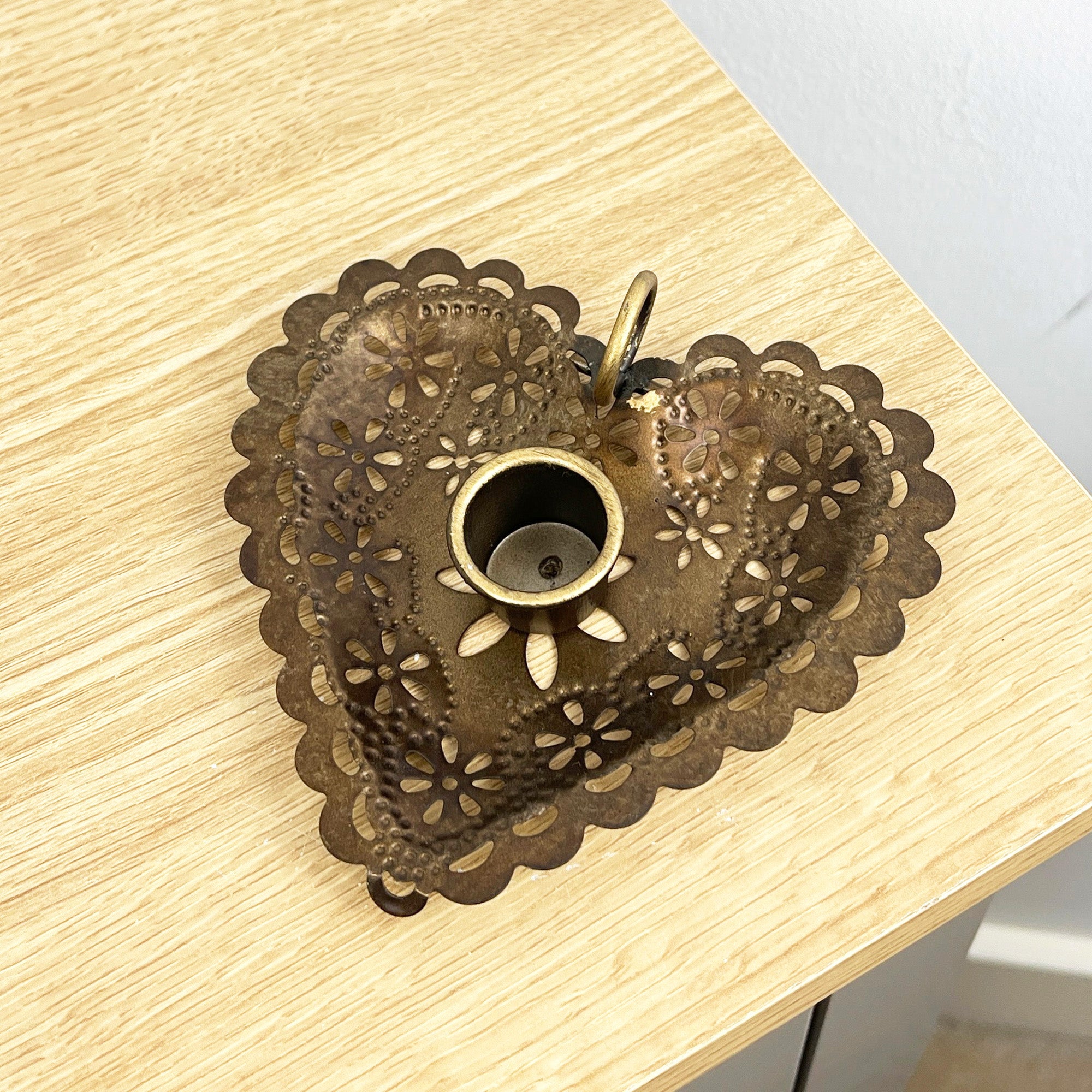 Set of 2 Floral Heart Heart Shaped Metal Candle Holders