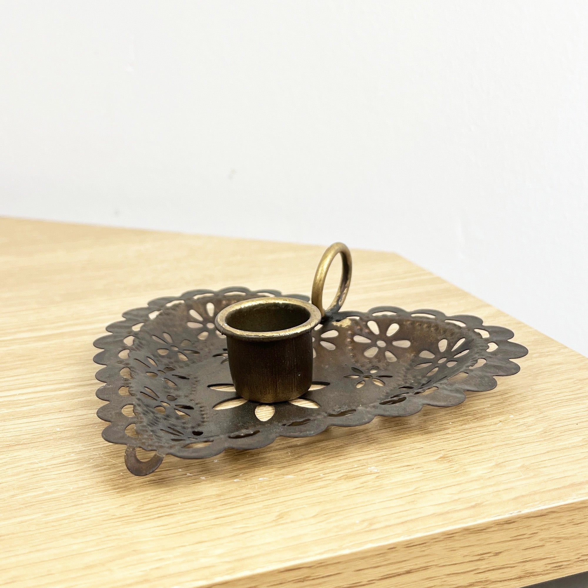 Set of 2 Floral Heart Heart Shaped Metal Candle Holders