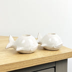 Set of 2 Ceramic Whale Tapered Candle Holders