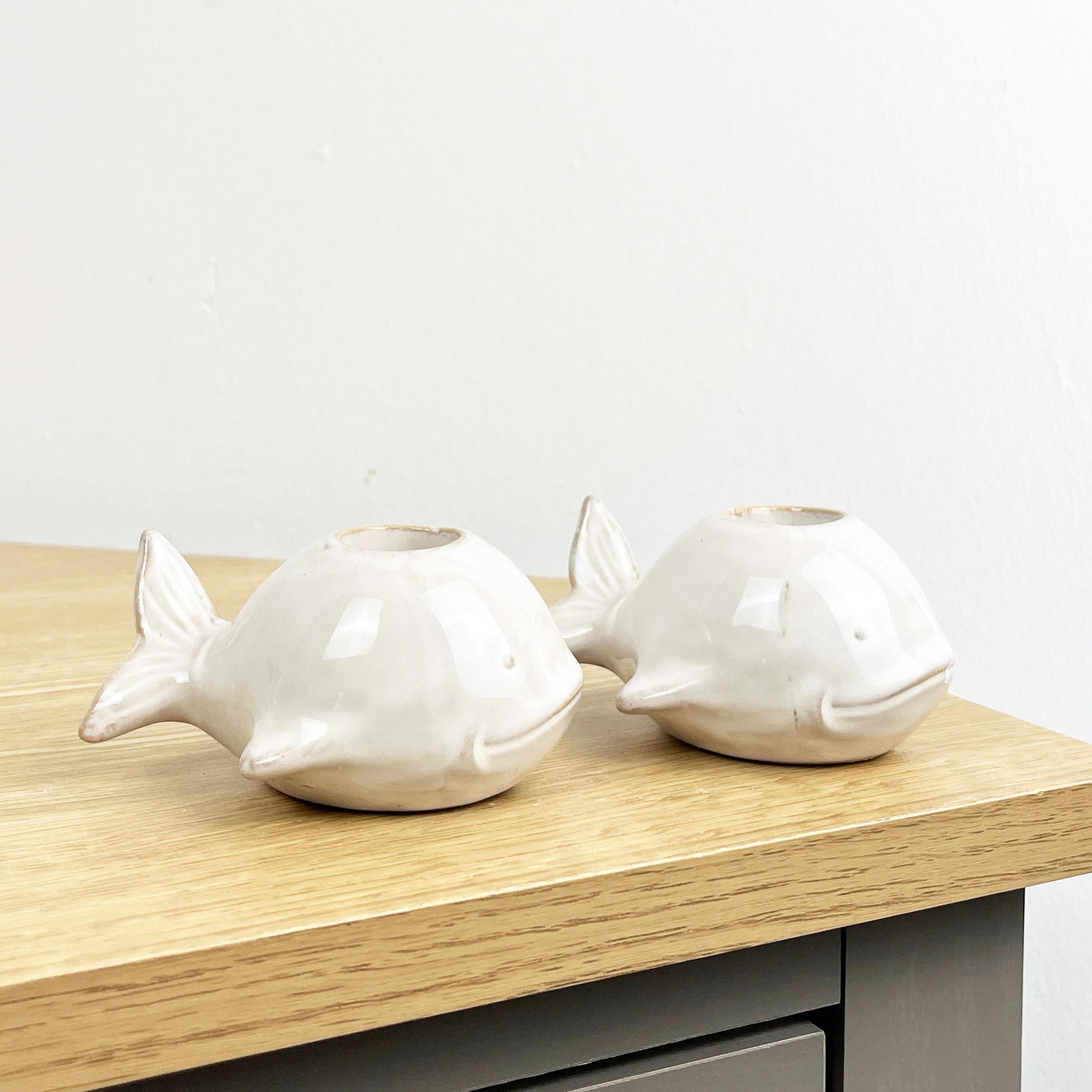 Set of 2 Ceramic Whale Tapered Candle Holders