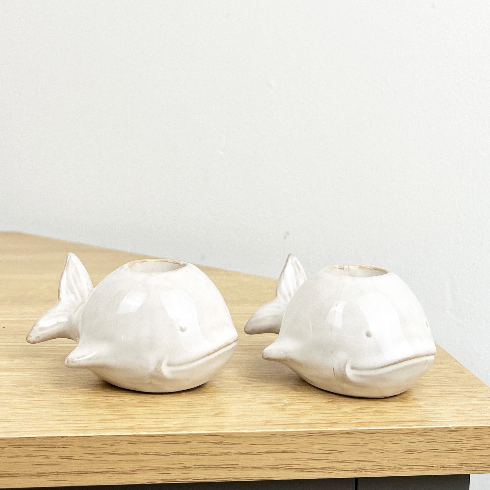 Set of 2 Ceramic Whale Tapered Candle Holders